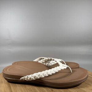 S Aetrex Rachel‎ Braided Strap Sandals White Comfortable Flip Flops Womens 7.5